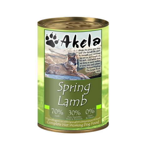Akela Grain-Free Complete Wet Working Dog Food 70% Lamb 400g Single Tin