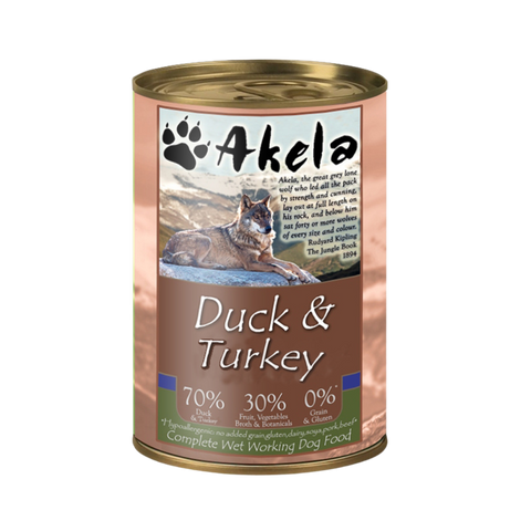 Akela Grain-Free Complete Wet Working Dog Food Duck & Turkey 70:30 400g Single Tin